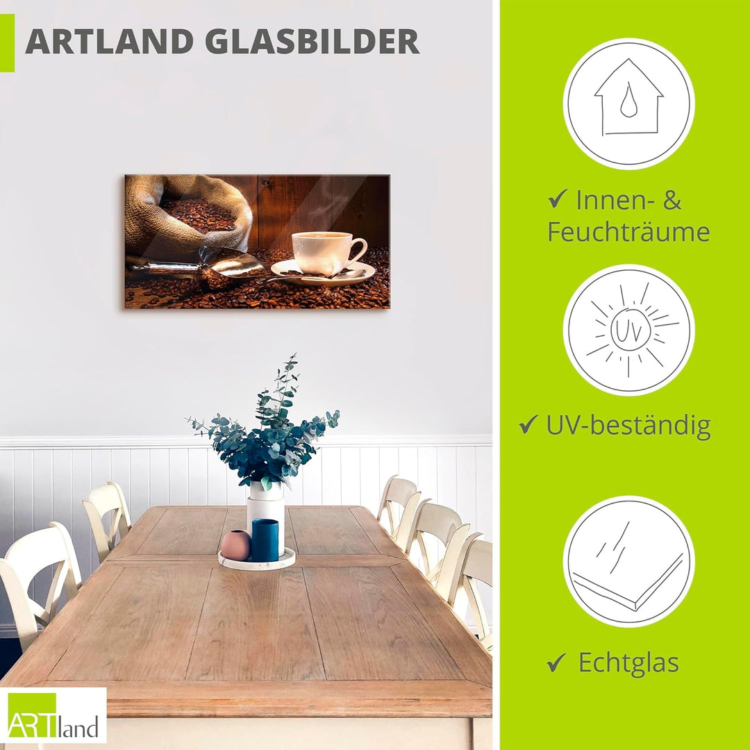 ARTland Glasbilder Wandbild Glas Bild einteilig 60x30 cm Querformat Kaffee Cafe Coffee Cappucino Kaf