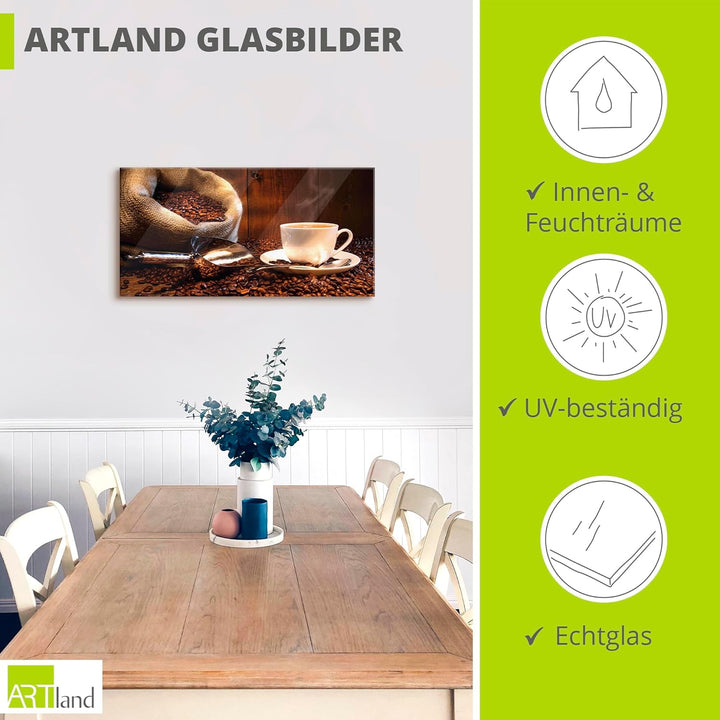 ARTland Glasbilder Wandbild Glas Bild einteilig 60x30 cm Querformat Kaffee Cafe Coffee Cappucino Kaf