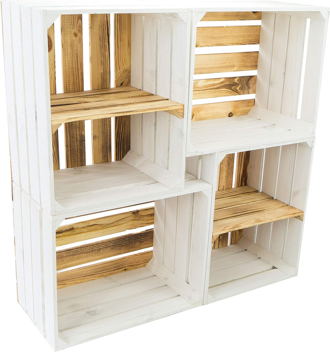 4er Set Massive Obstkiste Apfelkiste Weinkiste aus dem Alten Land +++ 50 x 40 x 30 cm (Weiss GEFL. B