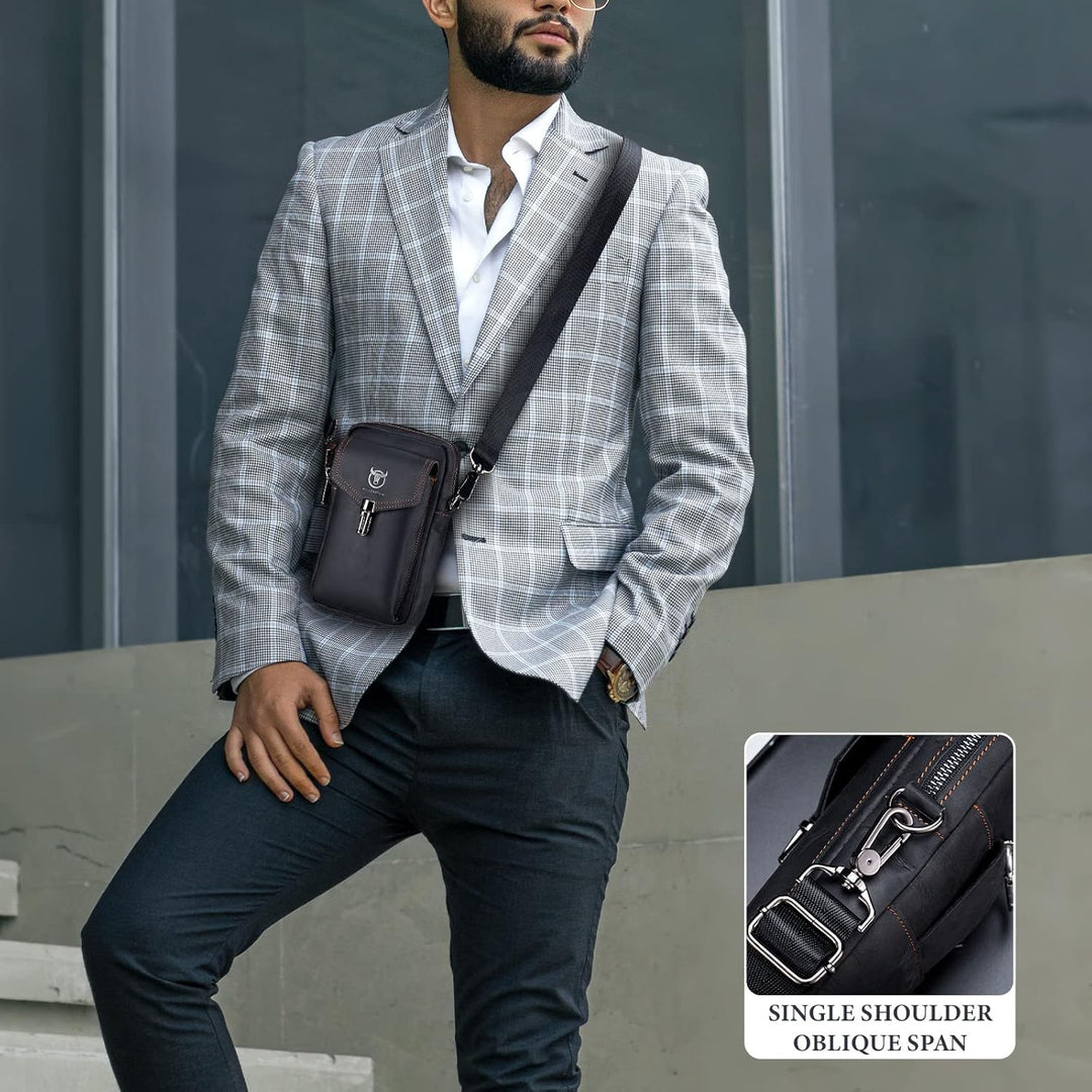 BAIGIO Handytasche Leder Vintage Gürteltasche Herren Hüfttasche Klein Schultertasche Umhängetasche R