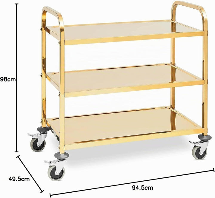 Royal Catering RCSW 3.1G Servierwagen Edelstahl 3 Borde bis 300 kg Küchenwagen Edelstahl Küchenrollw