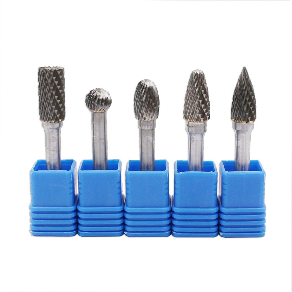 DingGreat 5 Teilig Raspel Set Hartmetall Frässtift Rotary Burr, 6 mm Schaft 10mm Kopfdurchmesser Boh