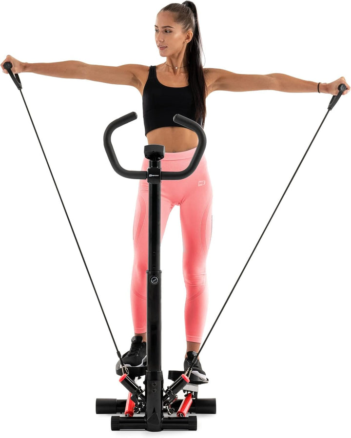 Hop-Sport Swing Side Stepper HS-055S mit verstellbarem Haltegriff Trainingsbändern Computer verstell
