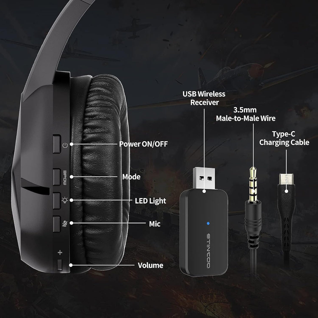 Somic 2.4G Wireless-Gaming-Headset für PS4, PS5, PC mit abnehmbarem Mikrofon und RGB-Regenbogen-LED,
