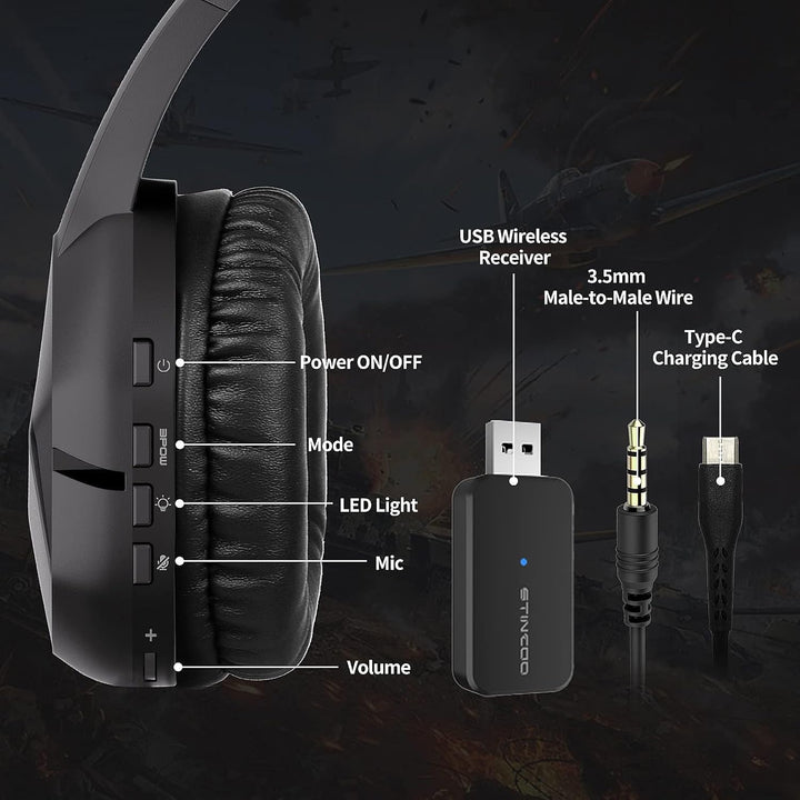 Somic 2.4G Wireless-Gaming-Headset für PS4, PS5, PC mit abnehmbarem Mikrofon und RGB-Regenbogen-LED,