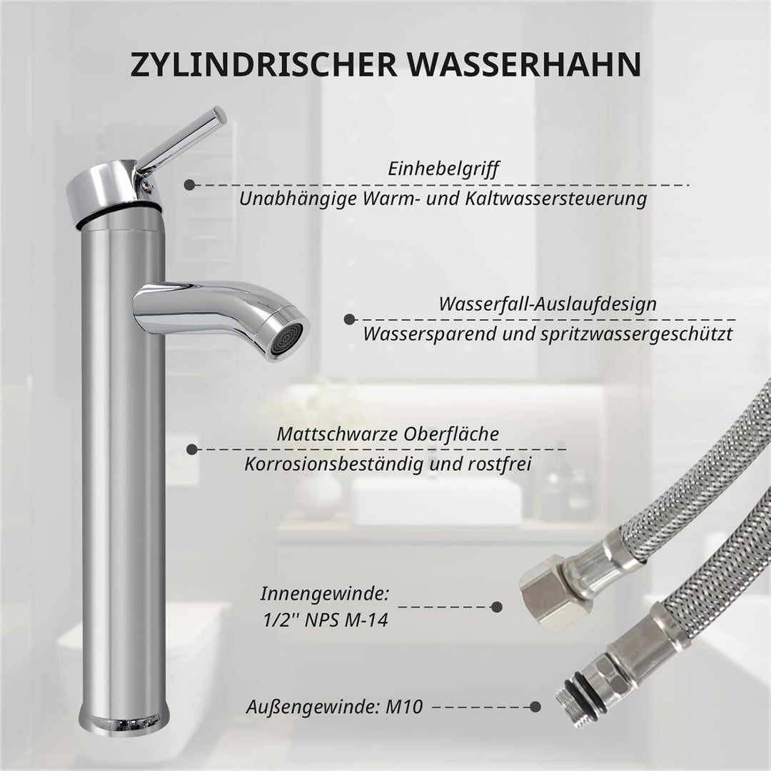 YU YUSING Aufsatzwaschbecken Waschbecken Glas Waschtisch, Oval Hand Waschschale mit Wasserhahn Set,