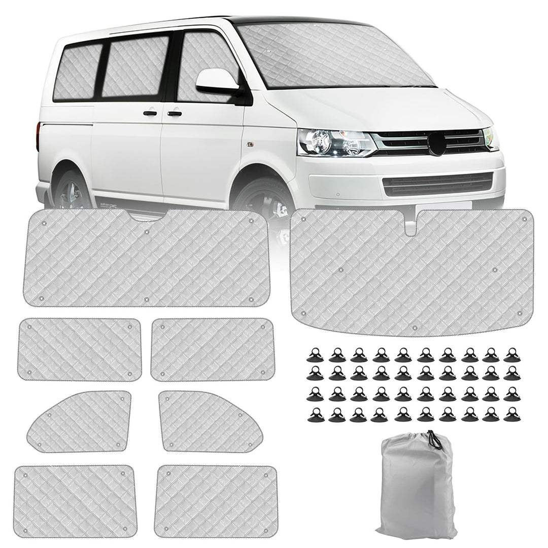 Thermomatte Fahrerhaus Innen Kompatibel mit VW T5 T6, 8PCS LWB Faltbare Isolierte Sonnenschutz Front