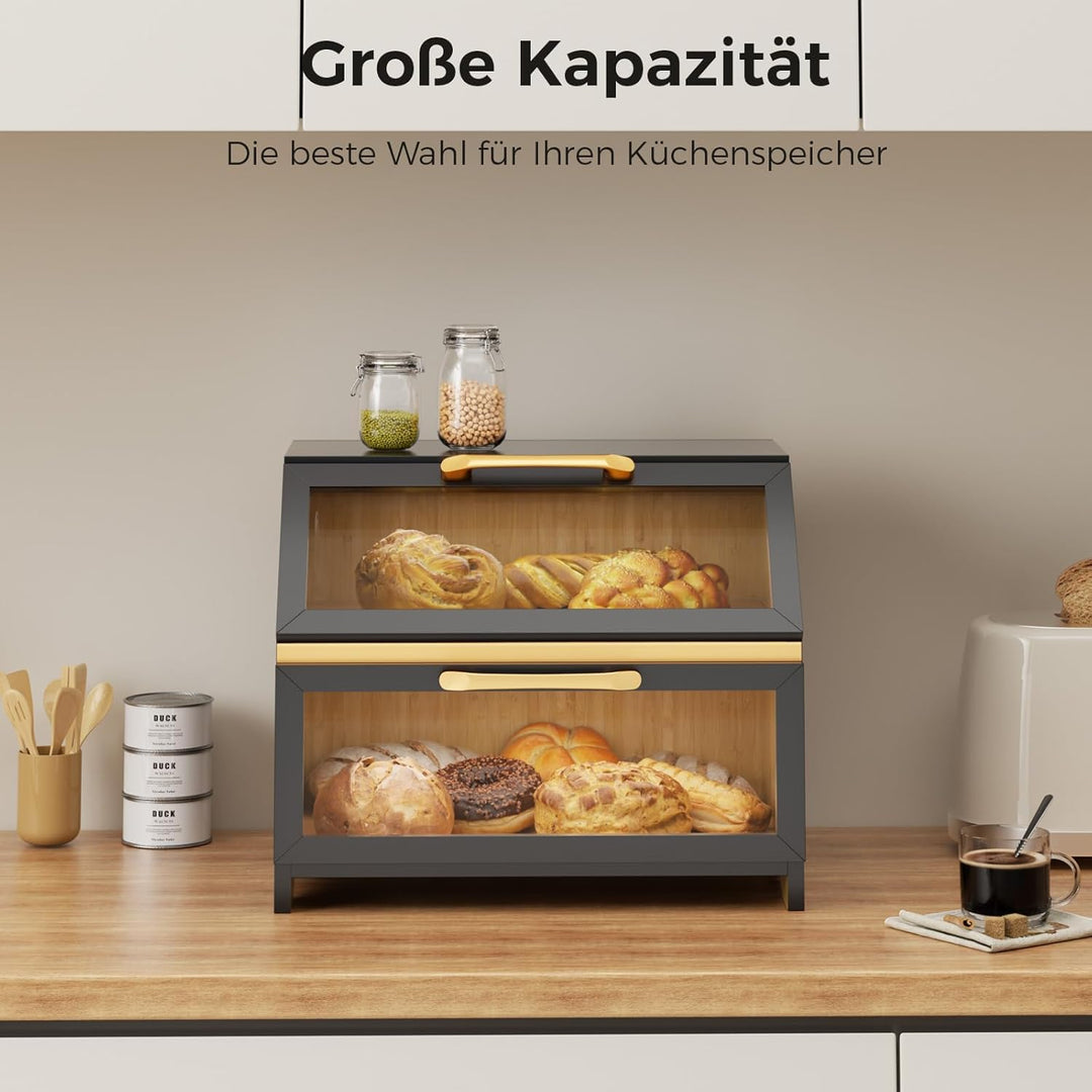 Brotkasten mit Belüftung aus Holz für die Küchentheke,grosser Brotaufbewahrungsbehälter für selbstge
