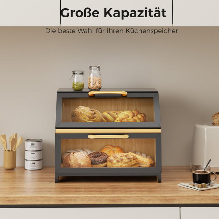 Brotkasten mit Belüftung aus Holz für die Küchentheke,grosser Brotaufbewahrungsbehälter für selbstge