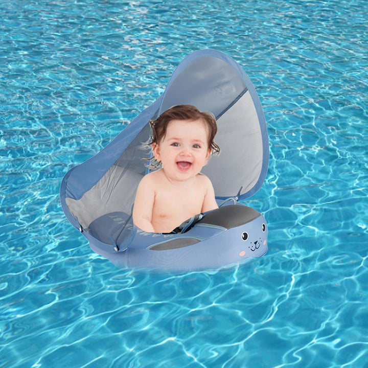 Baby Schwimmring Mit Abnehmbarem Sonnendach, Baby Schwimmtrainer Ab 3 Monate Mit Verstellbare Schult
