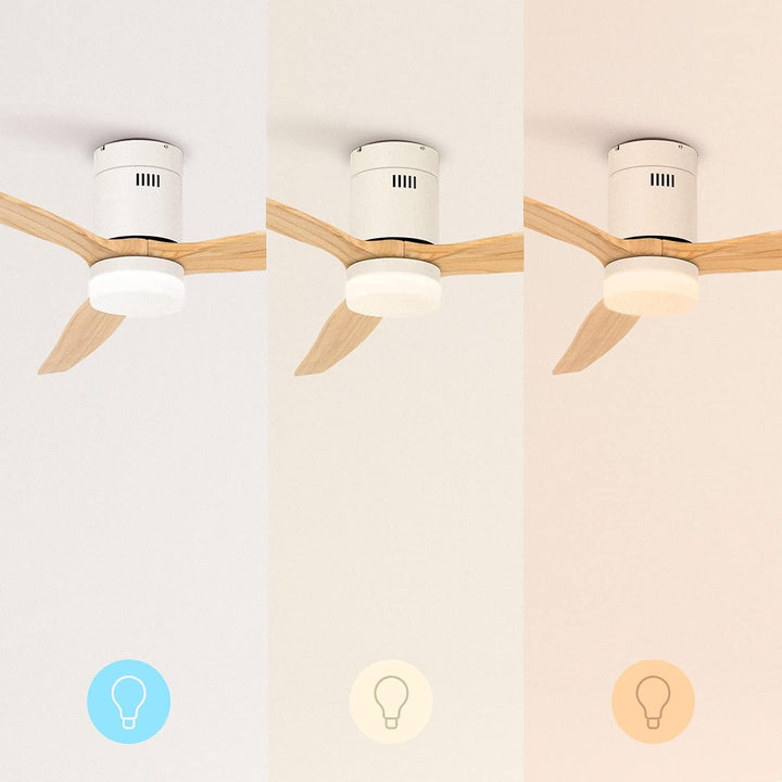 CREATE / WINDCALM M/Deckenventilator ABS mit Beleuchtung Weiss Hellesholzflügel-Optik mit Fernbedien