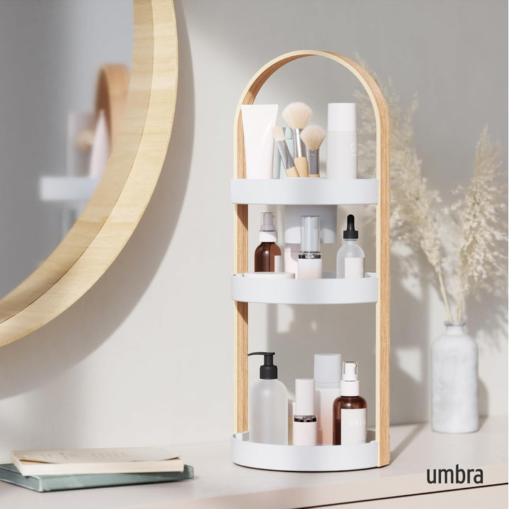 Umbra Bellwood Caddy, Organizer für Make-up und Kosmetik, robuster drehbarer Behälter mit Holzgriff,