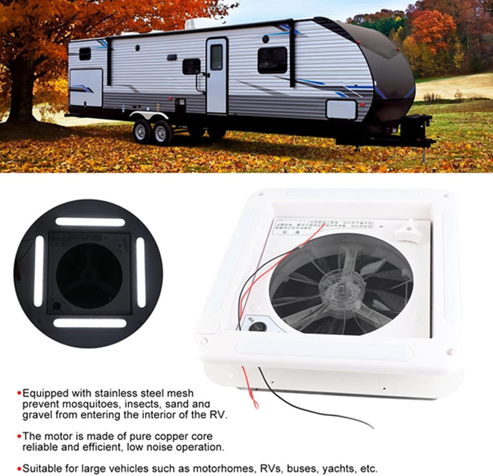 Bewinner 12 V Wohnmobil Dachlüfter 11 Zoll, 2 Wege Luftbelüftung mit LED Licht, ausgestattet mit Ede