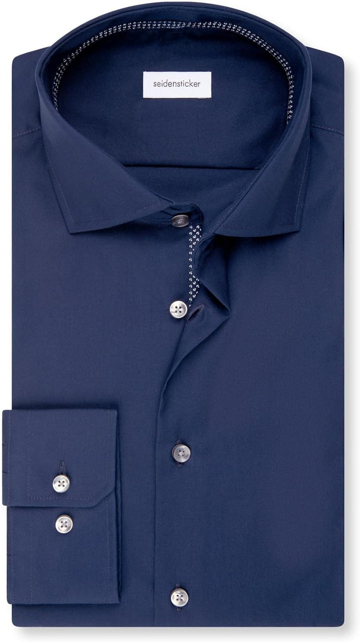 Seidensticker Herren Men Slim Patch Longsleeve Cotton Hemd 36 Dunkelblau(665477), 36 Dunkelblau(6654