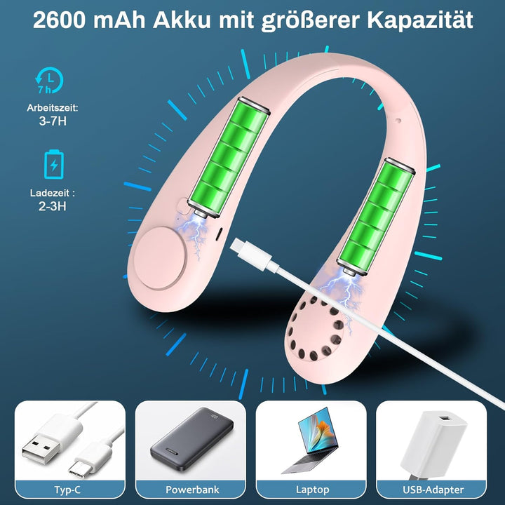 Timiyou Halsventilatoren, Hands Free Bladeless Fan, Tragbarer USB Ventilator, Nackenventilator mit 3