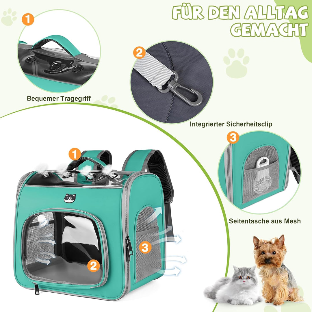 ALLSOPETS Katzenrucksack Faltbar Haustierrucksack mit Frontöffnung und Atmungsaktives Netzfenster Hu