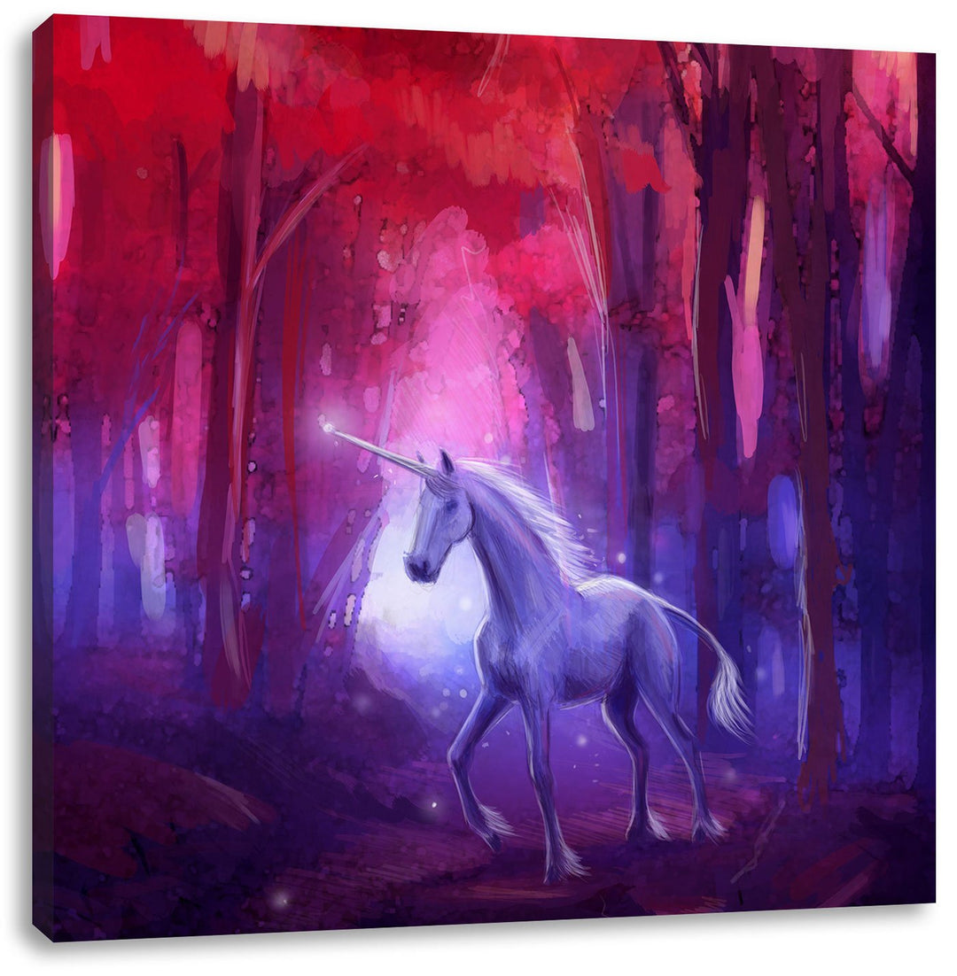 Einhorn im Zauberwald, Format: 70x70 auf Leinwand, XXL riesige Bilder fertig gerahmt mit Keilrahmen,
