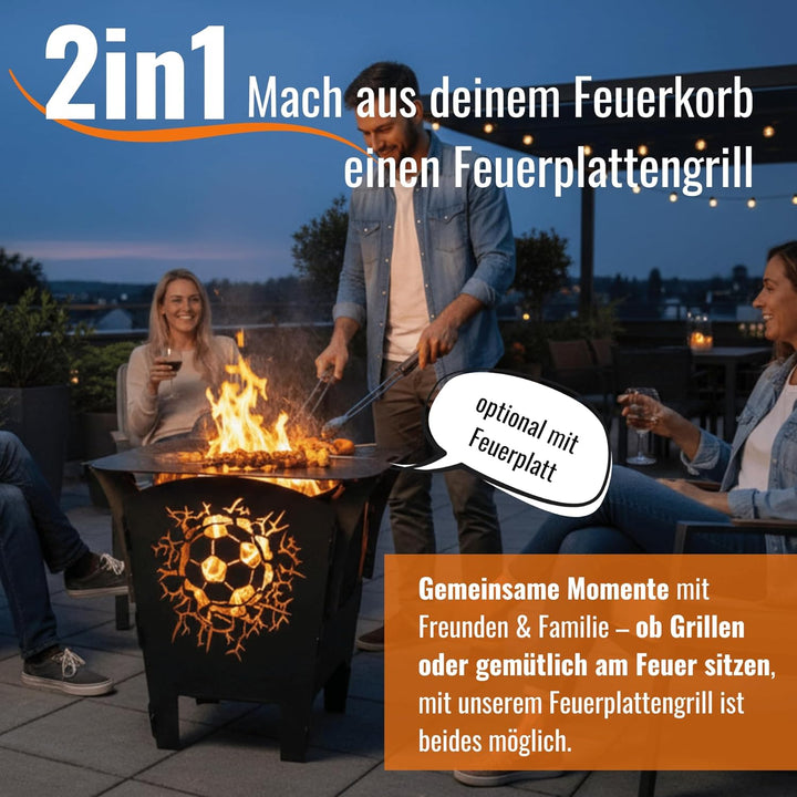 Terma Stahldesign Feuerkorb Fussball inkl. Grillplatte Feuerplatte Feuertonne massiv Stahl Feuerstel