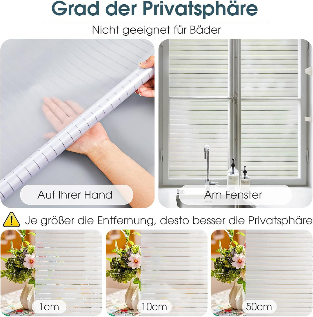 Lifetree Fensterfolie Streifen Blickdicht Sichtschutzfolie: Selbstklebend Fenster mit statischer Haf