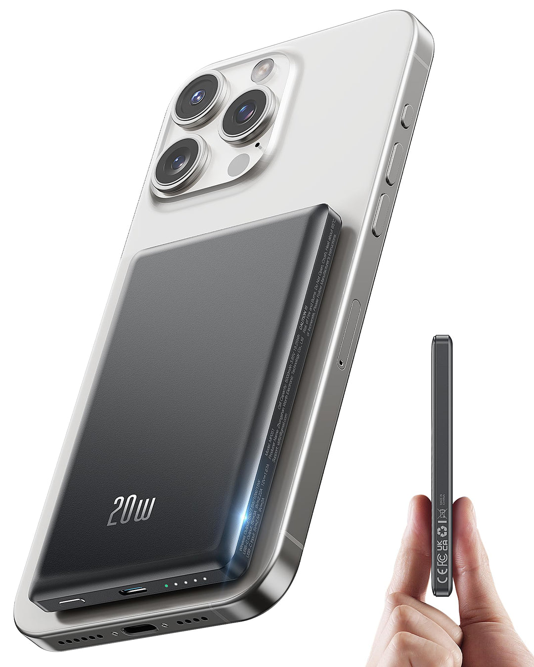 Ultra Slim iPhone Powerbank für Magsafe, Ntaanoo Magnetische Power Bank Induktives Laden 5000mAh, 20