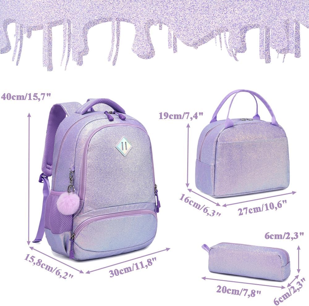 Kimwadalh Schultaschen Kinder Mädchen Rucksack Glitzer Kinerrucksack Schultaschen Set Bunte Schulruc
