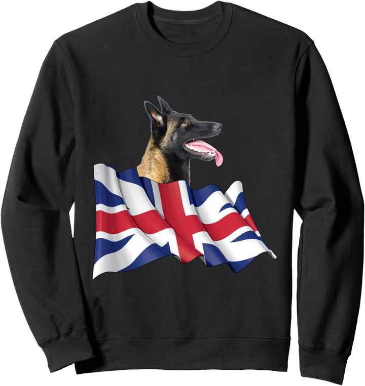 Union Jack Flag Dog Belgian Sheepdog Sweatshirt