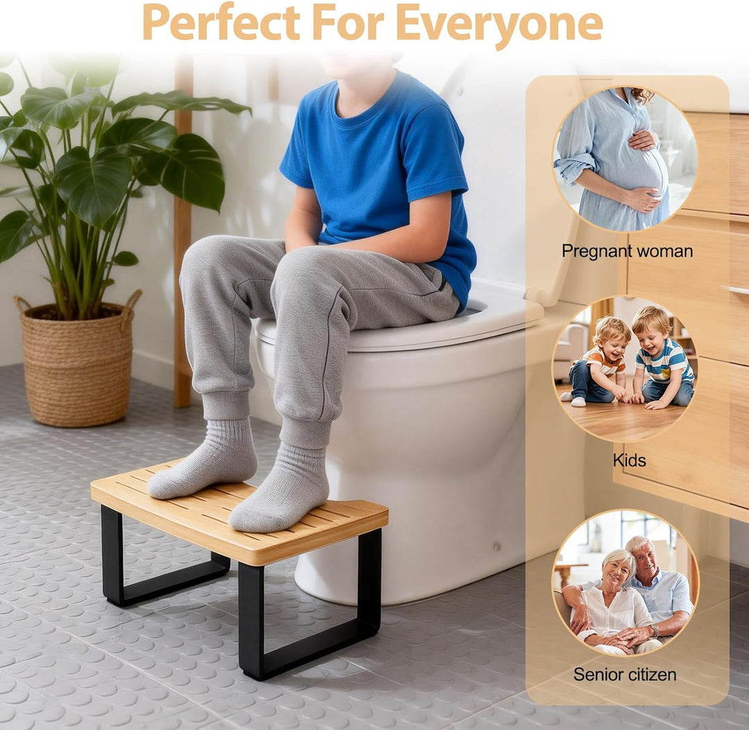 Toilettenhocker aus Metall & Massivholz – 17,8 cm Höhe, Rutschfester Ergonomie-Hocker für gesunde Si