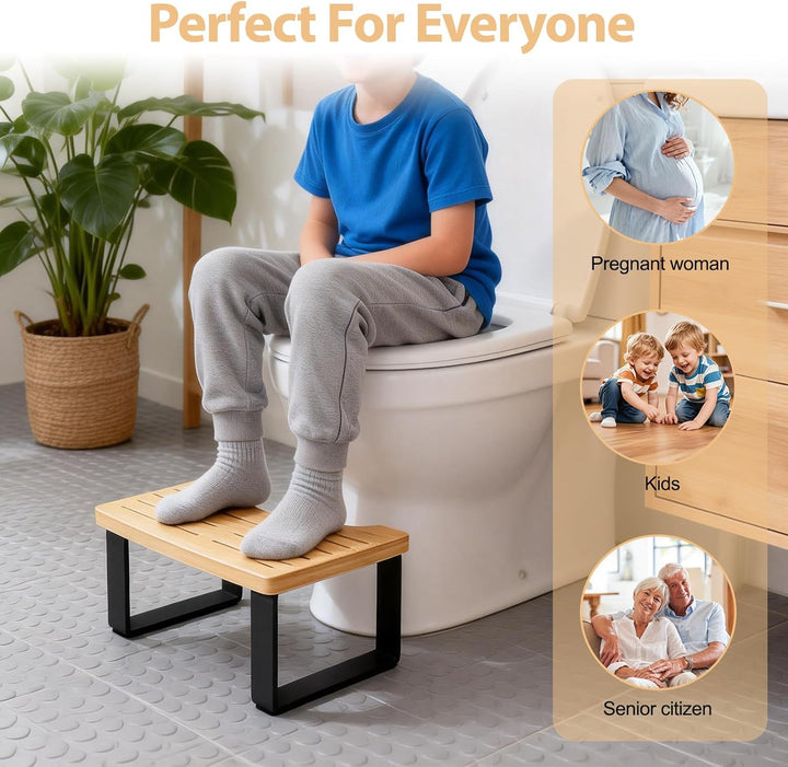 Toilettenhocker aus Metall & Massivholz – 17,8 cm Höhe, Rutschfester Ergonomie-Hocker für gesunde Si