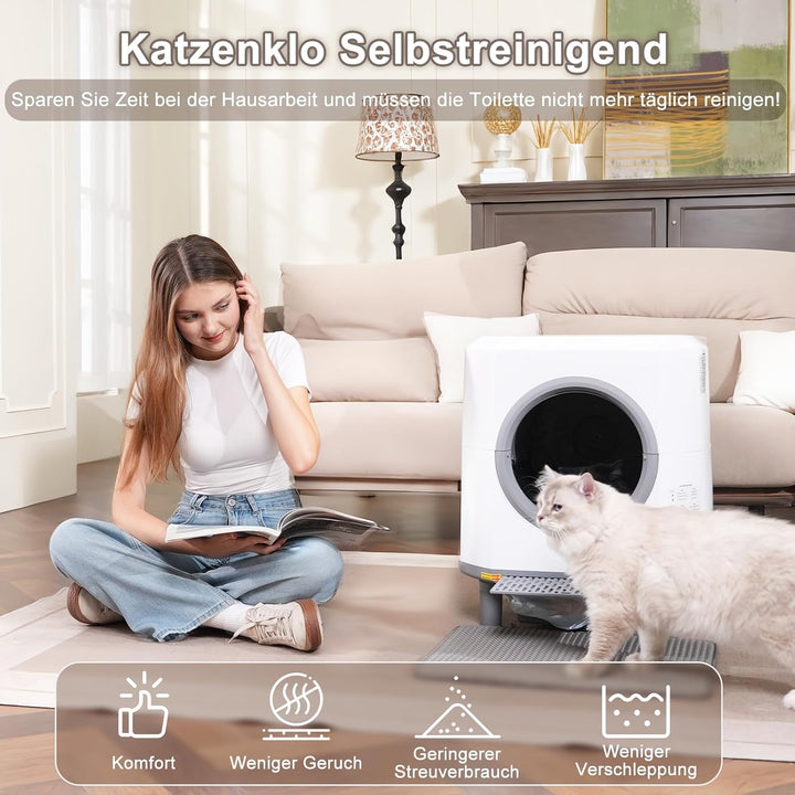 Selbstreinigende Katzentoilette 90L Grossraum, Ellenpent Katzenklo Selbstreinigend mIt Geruchskontro