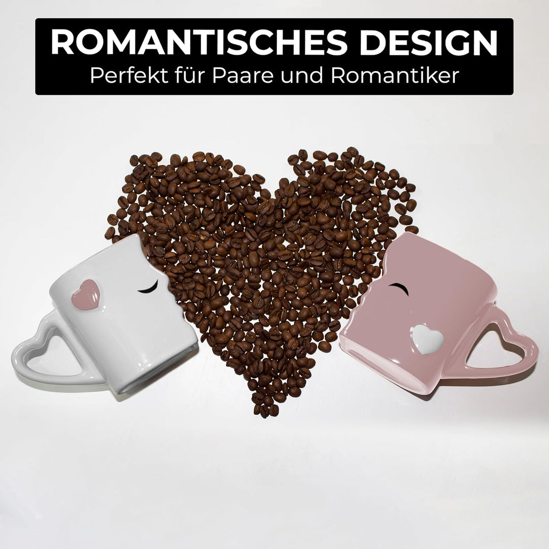 MIAMIO - Kaffeetassen/Küssende Tassen Set Geschenke für Frauen/Männer/Freund/Freundin zur Hochzeit/W