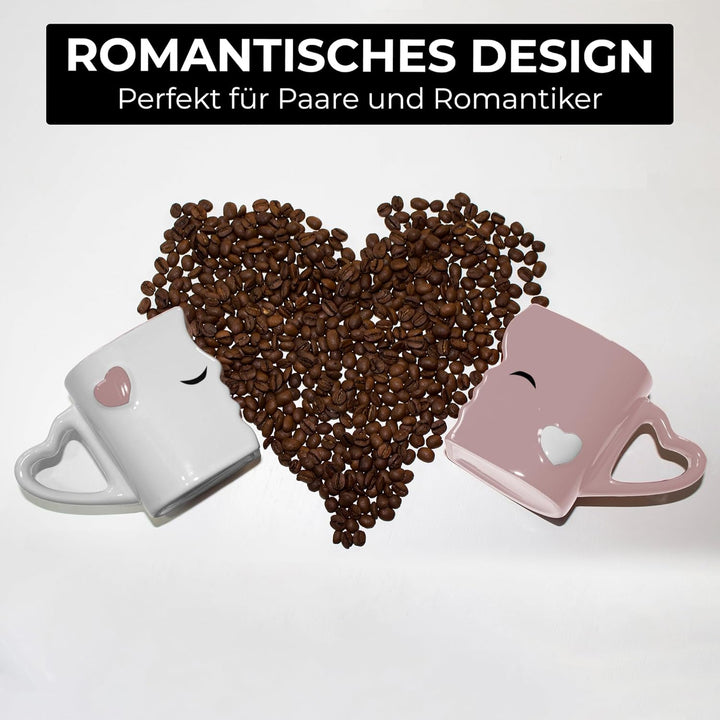 MIAMIO - Kaffeetassen/Küssende Tassen Set Geschenke für Frauen/Männer/Freund/Freundin zur Hochzeit/W