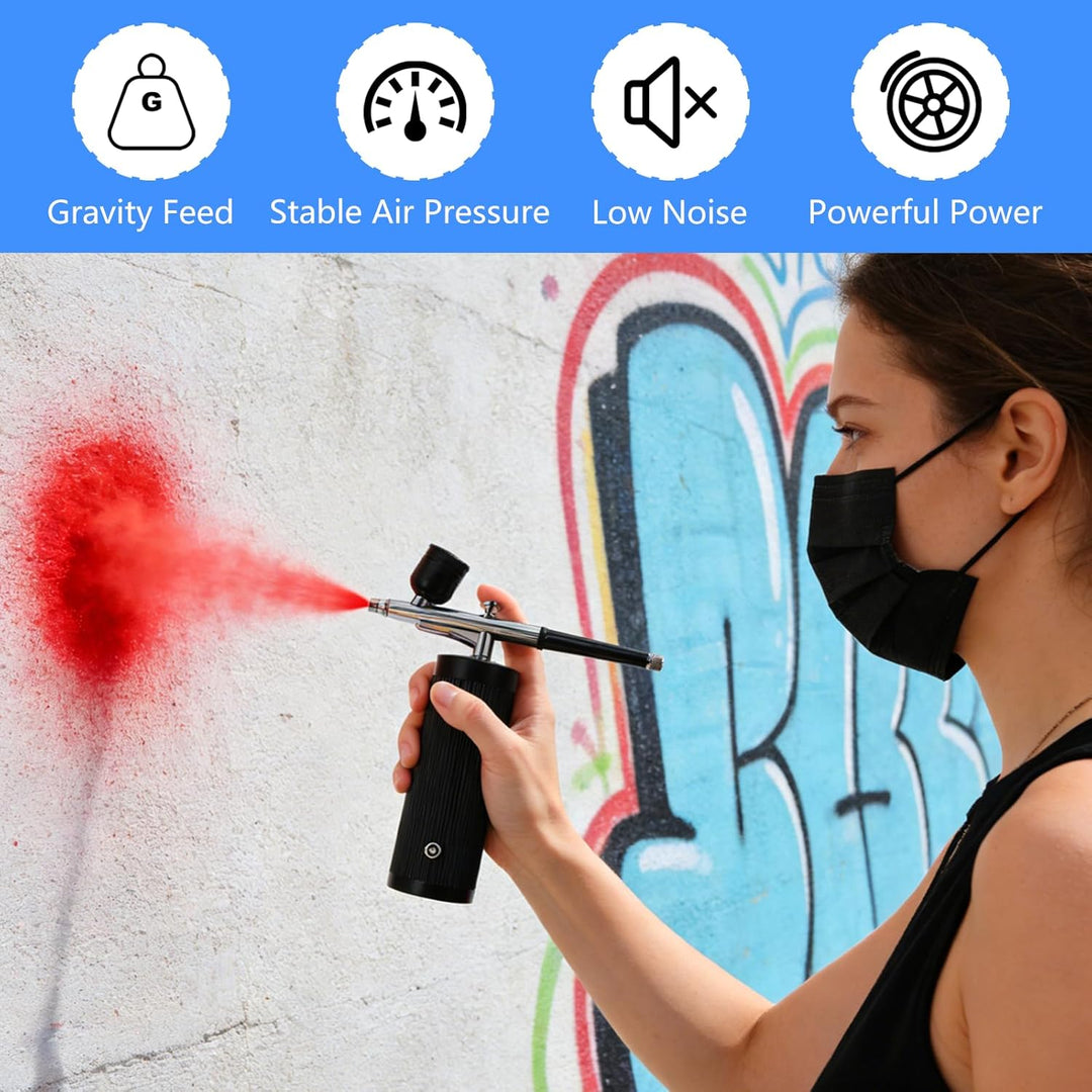Airbrush-Kit mit Kompressor, Wiederaufladbar Tragbares Airbrush Set, mit Düse und Reinigungsbürsten