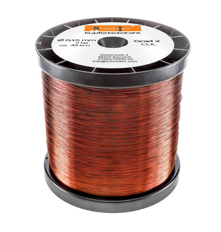 Kupferlackdraht W210 Ø 0,15 mm 7 kg, ca. 42km - CU Lackdraht Grad 2 CUL Kupferdraht Gewicht 7 Kilogr