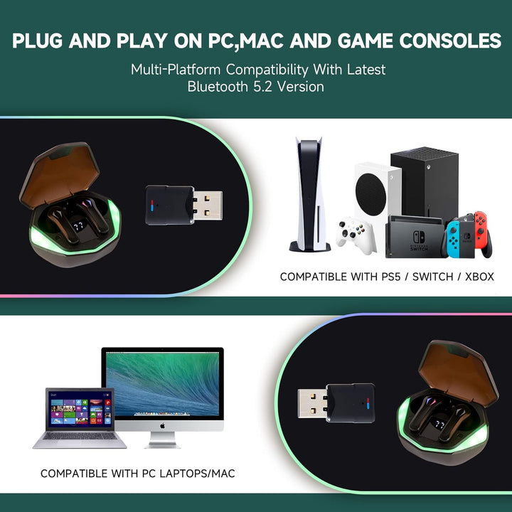 SONTINH Gaming Headset, AlienBuds【2023 Launched】, Wireless Gaming Headset for PC, PS4, PS5, and Swit