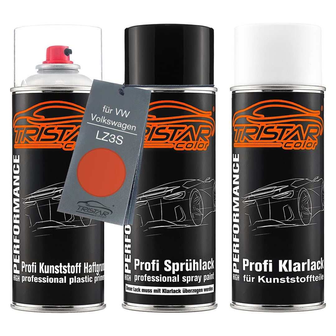 TRISTARcolor Autolack Spraydosen Set für Kunststoff Stossstange für VW/Volkswagen LZ3S Jaipurrot Per
