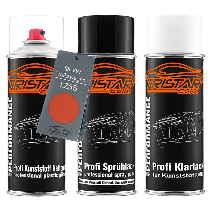 TRISTARcolor Autolack Spraydosen Set für Kunststoff Stossstange für VW/Volkswagen LZ3S Jaipurrot Per