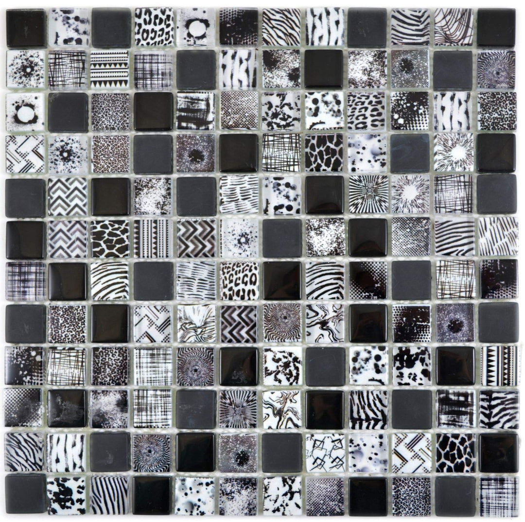 Mosaik Fliese Glasmosaik Quadrat Crystal mix schwarz für WAND KÜCHE Wandverblender Fliesenspiegel Ve
