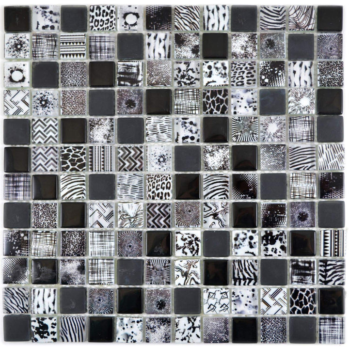 Mosaik Fliese Glasmosaik Quadrat Crystal mix schwarz für WAND KÜCHE Wandverblender Fliesenspiegel Ve