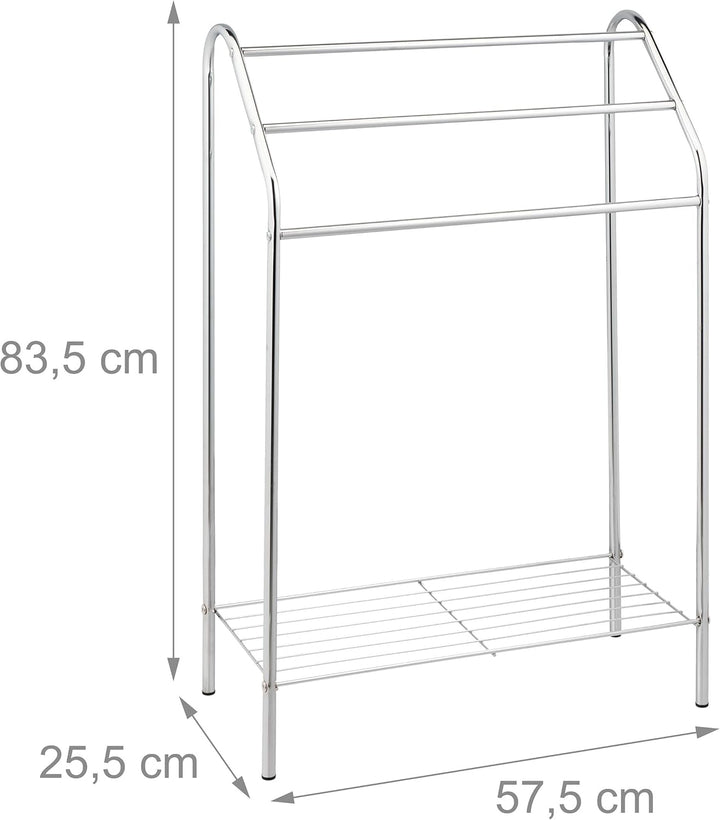 Relaxdays Handtuchständer, 3 Stangen, Ablage, freistehend, Stahl, HxBxT: 83,5x57,5x25,5 cm, Duschtuc