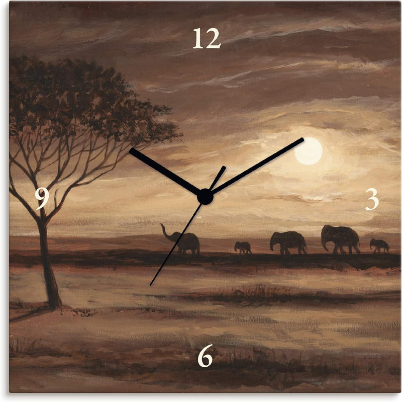 ARTLAND Wanduhr ohne Tickgeräusche Leinwand Funkuhr 30x30 cm Quadratisch Lautlos Afrika Safari Lands