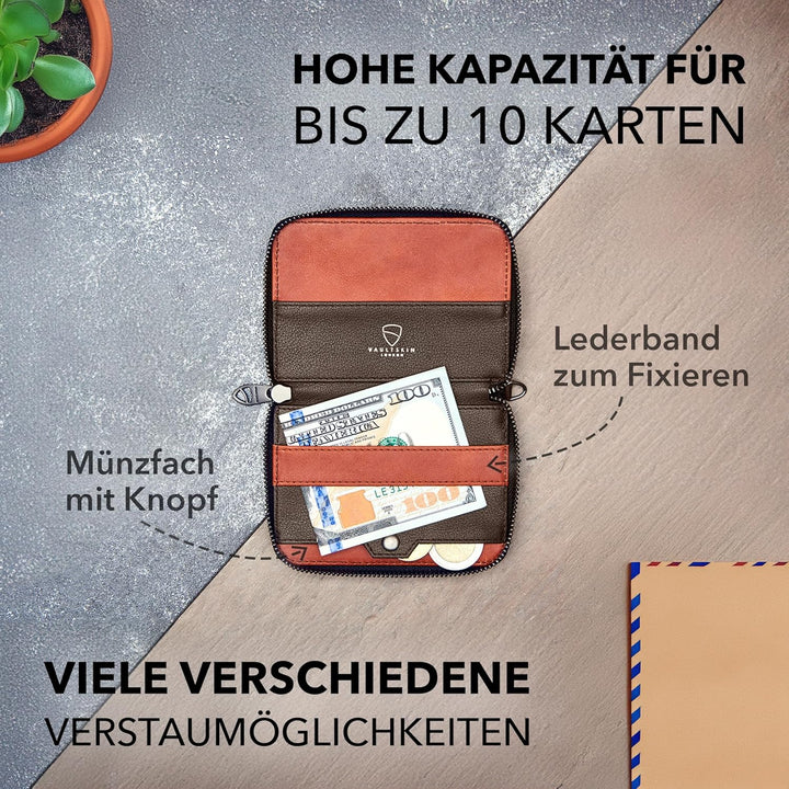 Vaultskin Notting Hill schlanke Brieftasche mit Reissverschluss und RFID Schutz. Geldbörse für Kredi