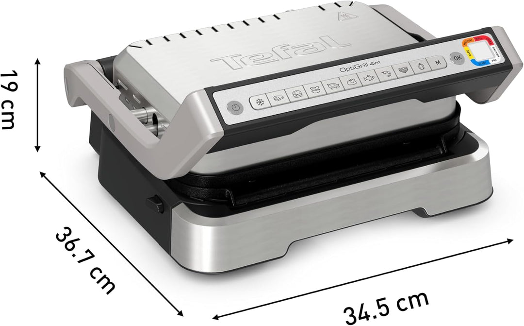 Tefal OptiGrill 2in1 Kontaktgrill, Aufklappbar, Tischgrill, 9 Programme, Garstufenanzeige, Grillzang