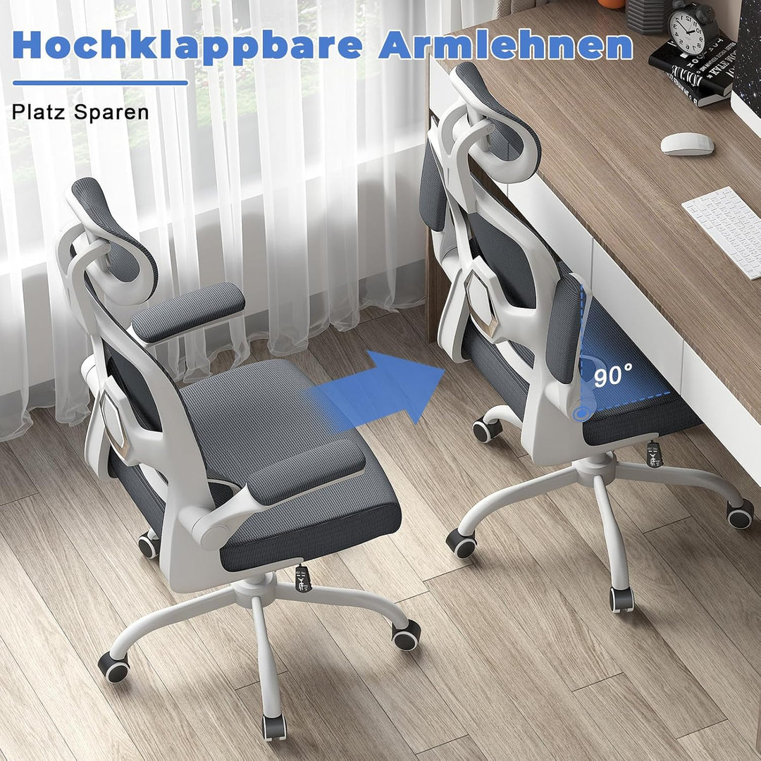 naspaluro Bürostuhl Ergonomischer, Schreibtischstuhl mit Hochklappbaren Armlehnen, Dynamischer Lordo