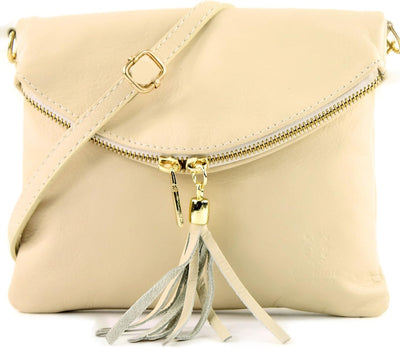 modamoda de - T139-A - ital Umhängetasche Klein Nappaleder T139a Cremebeige, T139a Cremebeige