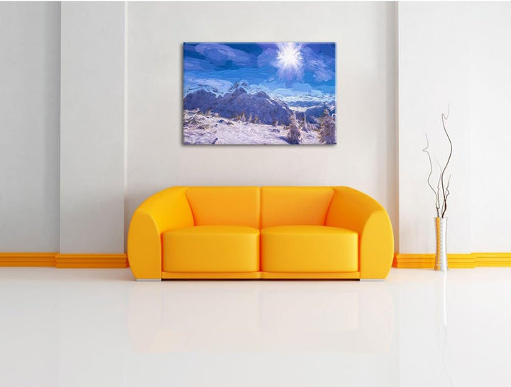 Pixxprint Winterlandschaft als Leinwandbild/Grösse: 100x70 cm/Wandbild/Kunstdruck/fertig bespannt, 1