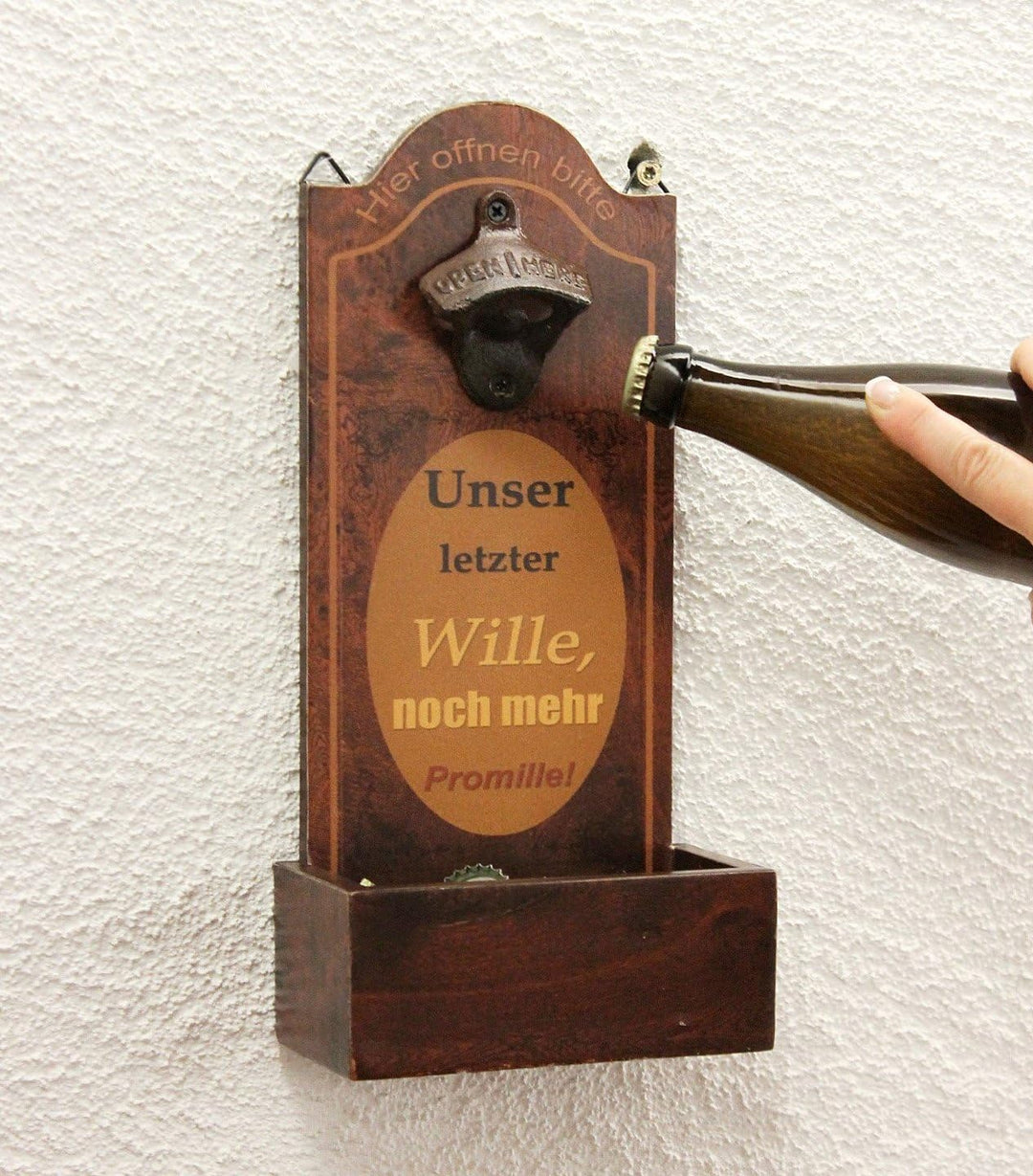 DanDiBo Wandflaschenöffner mit Auffangbehälter Holz 5093 Bieröffner 32 cm Flaschenöffner Öffner Wand
