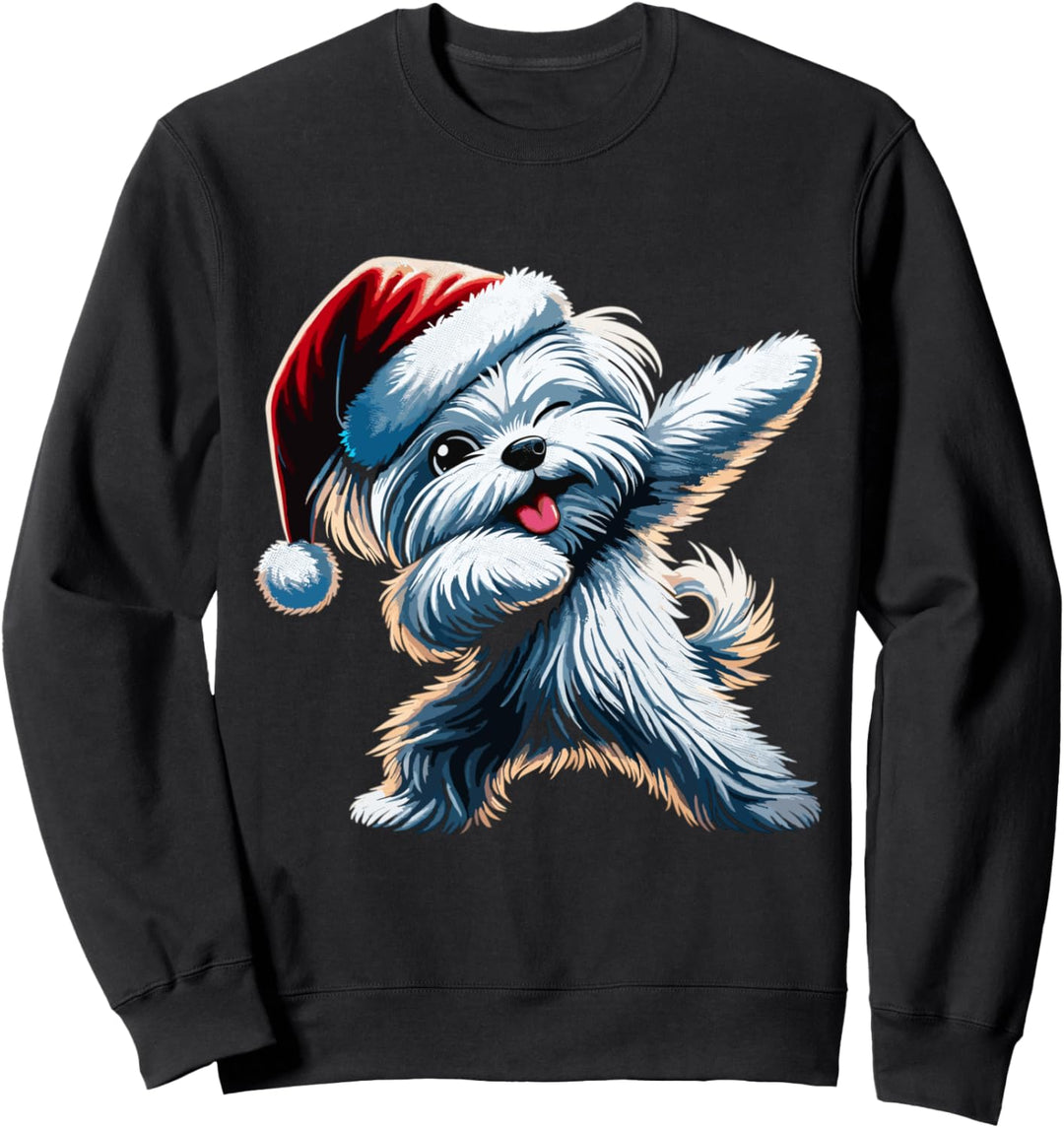 Weihnachten Malteser Hund Dabbing Dab Pose Weihnachtsmütze Sweatshirt