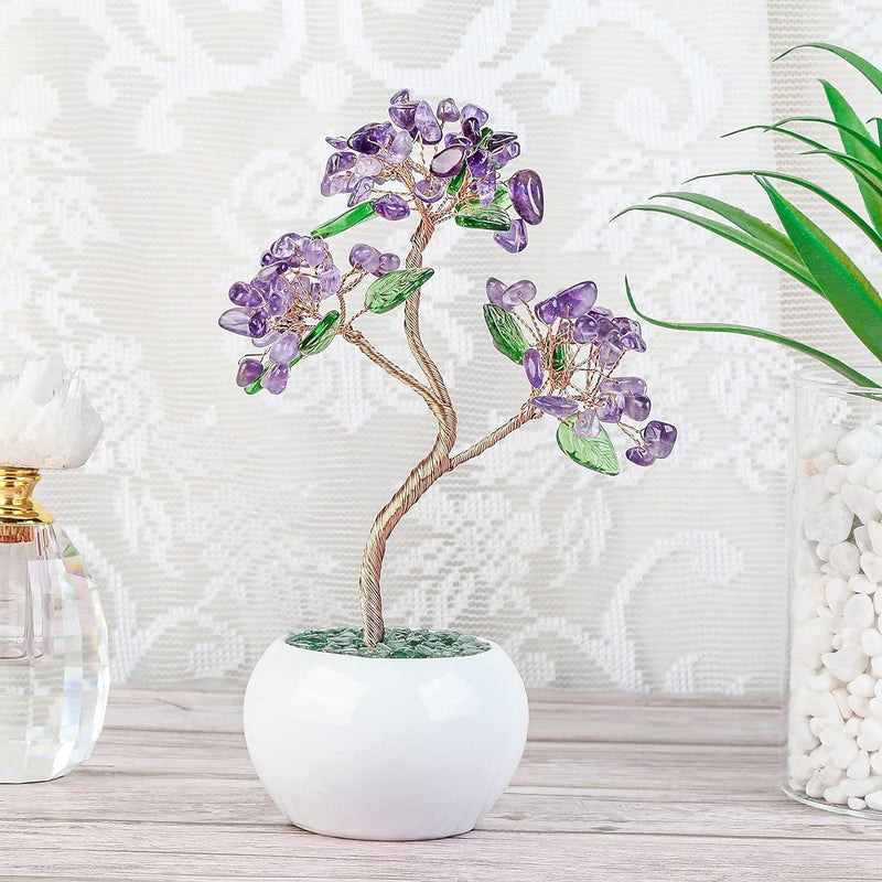 Nupuyai Amethyst Kristall Baum Feng Shui Edelstein Baum mit Keramische Basis, Glücksbaum, Geldbaum G