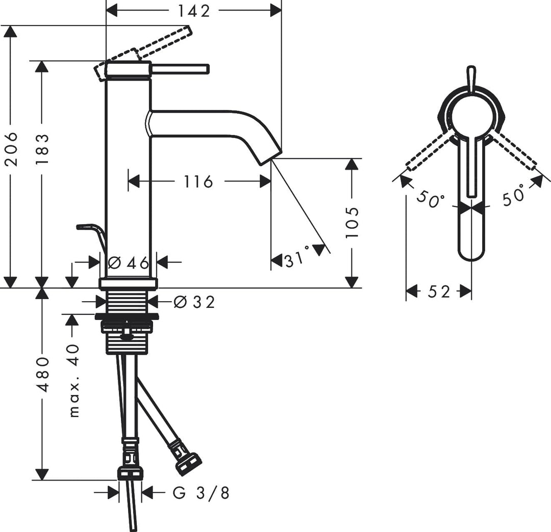 hansgrohe Tecturis S - Waschtischarmatur mit Zugstange, Wasserhahn Bad mit Auslauf Höhe 110mm, Misch