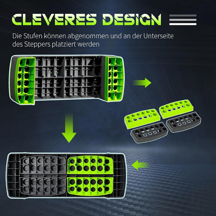 HOMCOM Aerobic-Stepper Steppbrett höhenverstellbar Fitness Heimtrainer mit 3 Stufen (10/15/20 cm) In